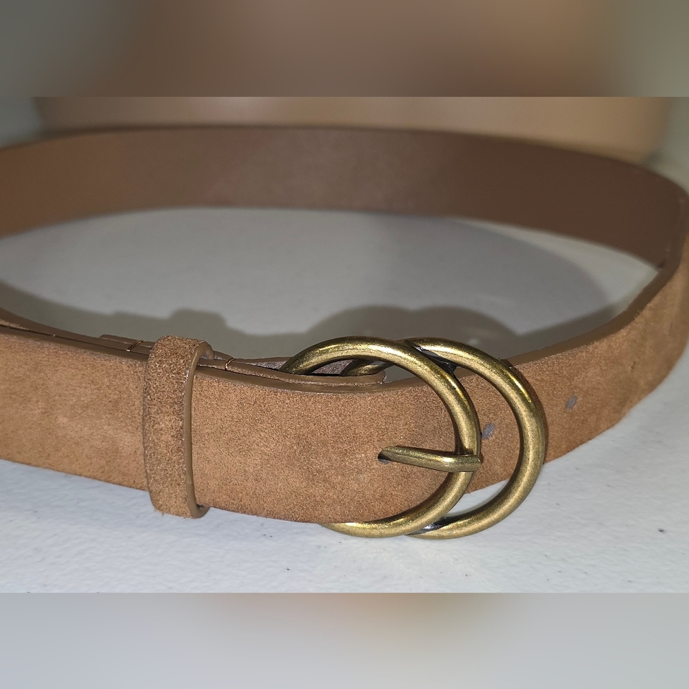 American Eagle Outfitters Brown Leather Belt with Double Brass Buckles XS /30-32